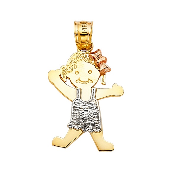14K Tri Color Gold Girl Pendant